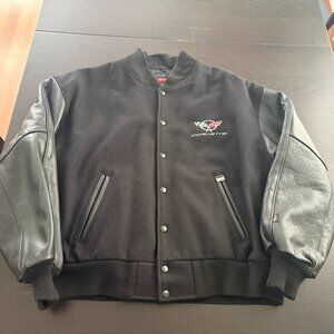 Mens Reed Corvette Black Leather Wool Varsity Jacket Size Large Made In USA